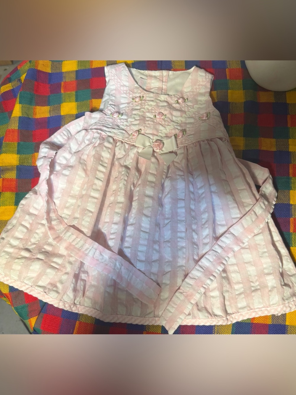 Bonnie Baby Pink Infant Dress With Nows And Ribbons